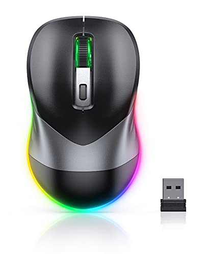 PEIOUS Wireless Mouse, Jiggler Mouse for Laptop - LED Mouse Rechargeable Computer Mice Mouse Mover Undetectable Random Movement with On/Off Button Keeps Computer Awake - Black&Grey | 2-in-1 rechargeable LED mouse with jiggler mode, random movement, On/Off