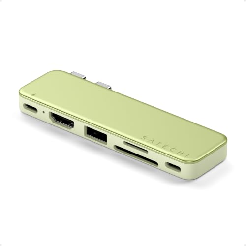 Satechi USB-C Snap Hub for MacBook Neo, 6-in-2 Flush Dual-Connector Hub with 4K/60Hz HDMI, 45W Pass-Through Charging, SD & microSD Card Readers, USB-A & USB-C 5Gbps Data, Citrus - color: Citrus
