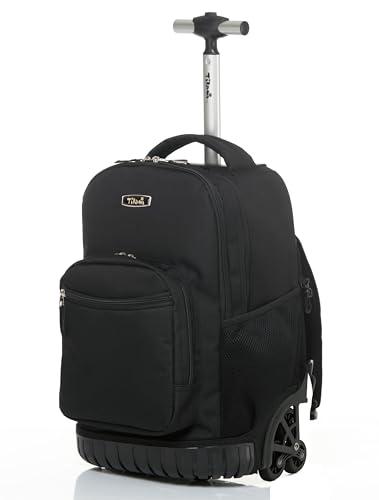 NEW TILAMI 18-Inch Rolling Backpack 6-Wheel for Kids School Travel | 6-Wheel Stair-Climbing Girls Boys Carry-on Suitcase Water-Resistant Adjustable Trolley Handle Wheels School Travel Camping - color: Black