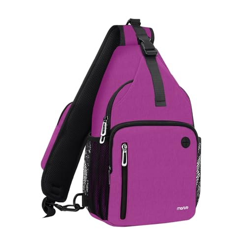 MOSISO Sling Backpack Bag, Crossbody Shoulder Bag Travel Hiking Daypack Chest Bag with Front Square Pocket&USB Charging Port - color: Rose Red