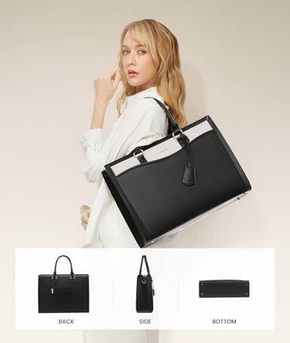 LOVEVOOK Laptop Tote Bag for Women, Leather Office Work Bag Briefcase fit for 15.6 inch Laptop, Large Teacher Computer Bag Handbag,2pcs Set Leather/Black-White | PU Leather Business Briefcase Teacher Travel College Bag Handbag fit for 15.6 inch Laptop, Of