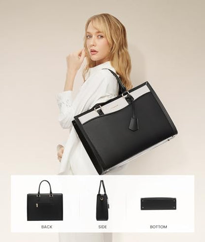 LOVEVOOK Laptop Tote Bag for Women, Leather Office Work Bag Briefcase fit for 15.6 inch Laptop, Large Teacher Computer Bag Handbag,2pcs Set Leather/Black-White | PU Leather Business Briefcase Teacher Travel College Bag Handbag fit for 15.6 inch Laptop, Of