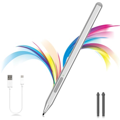 Stylus Pen for Microsoft Surface Pro12/11/10/9/8/X/7+/6/5/4/3, Surface Go 4/3/2/1, Surface Laptop1-5/Studio/Book 3/2/1 with Eraser Side Button,Palm Rejection,Tilt Function,1024 Pressure - color: Silver