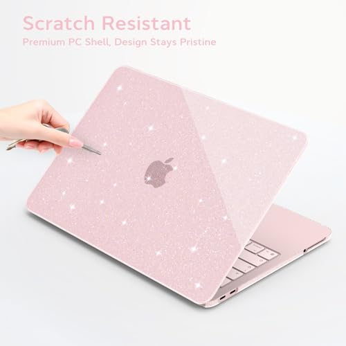 B BELK Glitter Case for MacBook Neo 13 inch 2026 Release Model A3404 | Clear Sparkly Scratch Resistant Protective Hard Shell for Mac Neo Case with Keyboard Cover & Screen Protector, Bling Pink - color: Glitter Blush