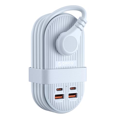 ORICO 22.5W Travel Power Strip, 7 in 1 Charging Station with 3AC, 2 USB-A, 2 USB-C, 4ft Extension Cord, Flat Plug Fashion Essential for Cruise Ship/Travel/Home/Office/Dorm -TK22 - color: Blue, size: USB MAX 22.5W