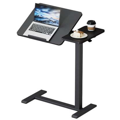 BIZUM Tilt Top Overbed Table on Wheels, Adjustable Rolling Bedside Table | Adjustable height 29.7-43.3in, tilting tabletop, 27.6x15.8in surface, cup holder, 22lb capacity, 4 hidden wheels - color: Black