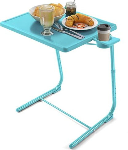 HUANUO Adjustable TV Tray Table - TV Dinner Tray with Cup Holder on Bed & Sofa, Comfortable Folding Table with 6 Height & 3 Tilt Angle Adjustments for Laptop (Azure) - color: Azure