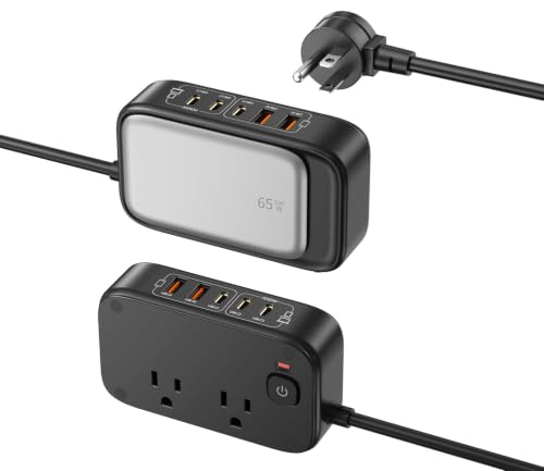 Travel Power Strip, Fast USB Charging Station 65W Max 7-in-1 USB Charger with 2 Outlets 3 USB C & 2 USB A, 5FT Flat Extension Cord for Travel, Home, Office,Dorm,Cruise Essentials (Black) - color: Black