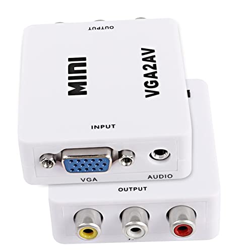 XMSJSIY VGA to AV RCA Composite Converter Adapter Box with USB Power Cable HD 1080P Audio Video Converter PC to TV Set Top Box