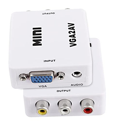 XMSJSIY VGA to AV RCA Composite Converter Adapter Box with USB Power Cable HD 1080P Audio Video Converter PC to TV Set Top Box