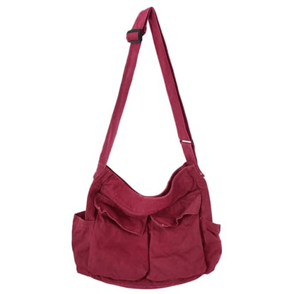 KlaOYer Canvas Messenger Bag Large Hobo Bag Crossbody Shoulder Bag Tote Bag with Pocket for Women and Men - color: Red