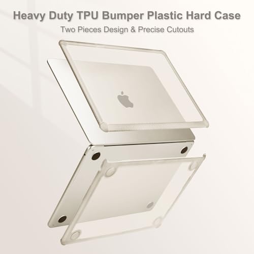 MOSISO Compatible with MacBook Air 13 inch Case M5 2026 M4 M3 M2 2025-2022 | A3449 A3240 A3113 A2681, 3 in 1 Kit Crack-Resistant Heavy Duty Protective Hard Shell Case Cover with TPU Bumper, Starlight - color: Starlight