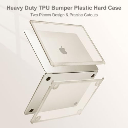 MOSISO Compatible with MacBook Air 13 inch Case M5 2026 M4 M3 M2 2025-2022 | A3449 A3240 A3113 A2681, 3 in 1 Kit Crack-Resistant Heavy Duty Protective Hard Shell Case Cover with TPU Bumper, Starlight - color: Starlight