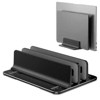 Vertical Laptop Stand for Desk Aluminum Book Holder with Adjustable Double Slot Desktop Accessories for MacBook Pro/Air Gaming Laptops, Black
