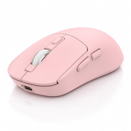 Gizdot-M1 Bluetooth Wireless Mouse for MacBook/Laptop/Mac - Pink | 4-Mode Connections Multi-Device, 3-level DPI, Mouse Jiggler, Silent Click, Ergonomic, Side Buttons, Type-C Rechargeable - color: Pink
