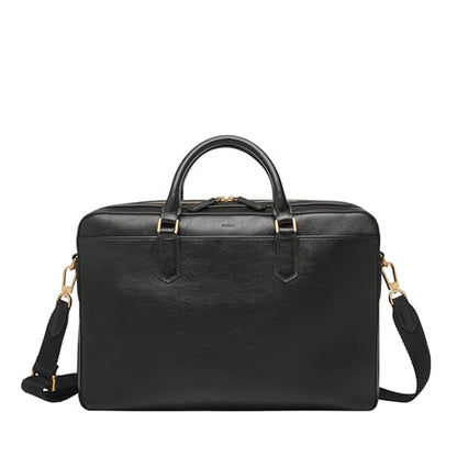 Fossil Men's Haskell or Asher Leather Messenger Briefcase Work Laptop Bag for Men - color: Asher Black Leather