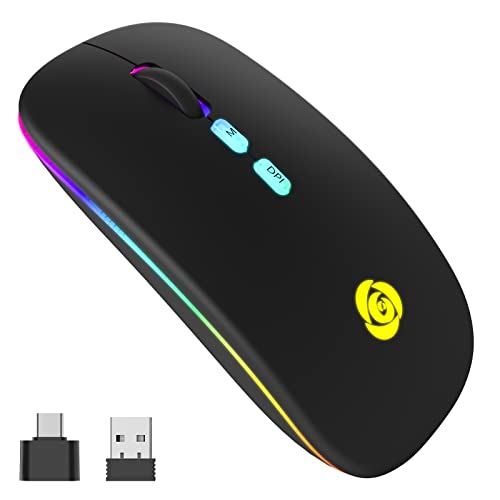 CC Store Wireless Mouse for Laptop,USB-C Rechargeable with Dual Connection | Bluetooth mouse with 2.4GHz USB receiver, silent slim design, adjustable DPI for laptop,MacBook,PC and tablet,Black - color: Black
