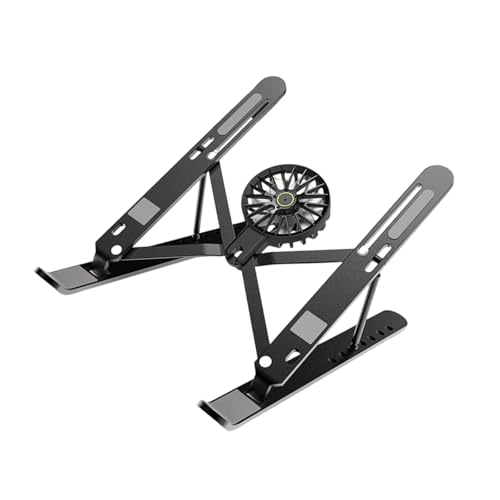 Aluminum Laptop Stand with Cooling Fan 7 Heights Adjustable Foldable Ergonomic Computer Holder for Notebook and Tablets Laptop Elevator Stand - color: Black