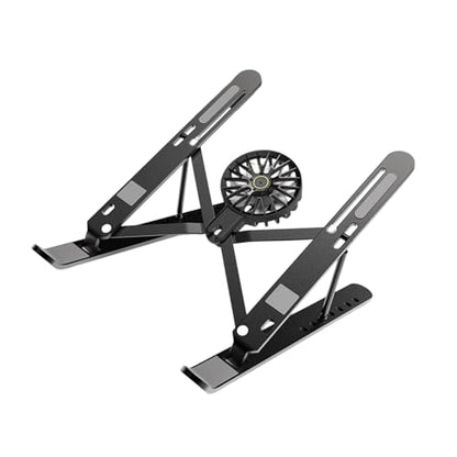 Heights Adjustable Aluminum Laptop Stand with Quiet Cooling Fan Foldable Computer Holder for Offices and Travel Notebook Holder - color: Black