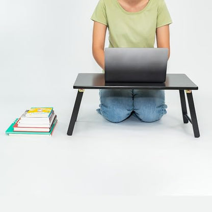 PJ Wood Folding Laptop Desk Tray - Portable Lap Desk - 24 in | Solid Wood Frame, 23.6 x 15.4 x 10.2 in, No Assembly Required, 4 lb Weight, Flat Fold Storage, Black Finish - color: Black