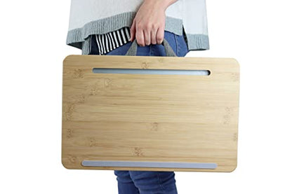 PEPE Mobility Wooden Portable Lap Laptop Desk with Pillow Cushion, Fits up to 15.6 inch Laptop, with Anti-Slip Strip and Handle, Natural Bamboo