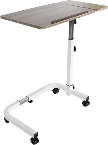 KMINA Overbed Table with Wheels, Hospital Bed Table, Tilting, Adjustable Height, Wood and Steel, C Shaped Side for Home Use Swivel, White - color: Wood