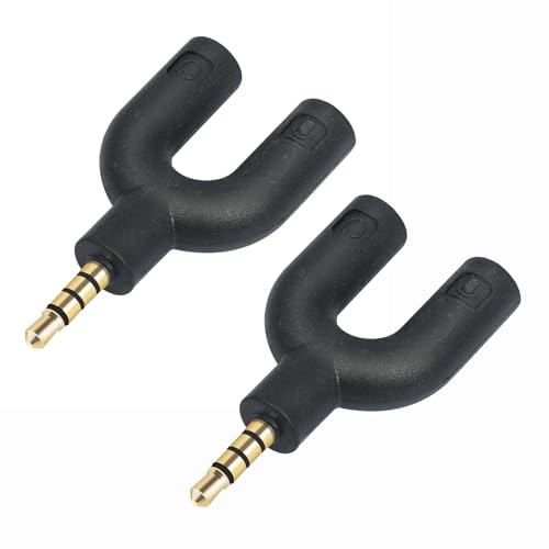 2-Pack 3.5mm TRRS Splitter Cable 1 Male to 2 Female Headphone and Microphone Adapter for Laptops Tablets Gaming Headsets