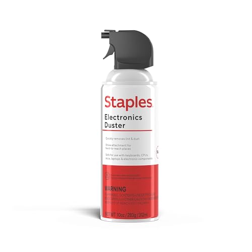 Staples Compressed Air Duster – 10 oz. Can for Electronics, Keyboards & Office Devices | Blasts away dust and debris from laptops, vents, and hard-to-reach office equipment.