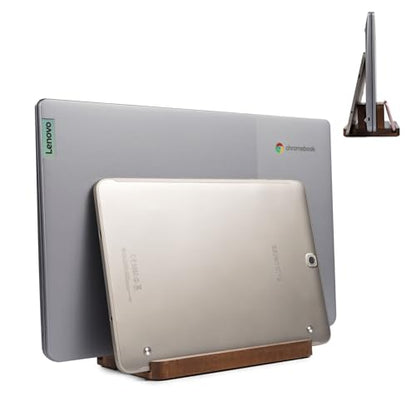 S&A WOODCRAFT 3 Slots Acacia Wood Vertical Laptop Stand, Adjustable Wooden Laptop Holder, Non-Slip Laptop Dock Compatible with Apple MacBook, Microsoft Surface, Gaming Laptops, IPad, Tablets - color: Brown Acacia, size: 3 Slots