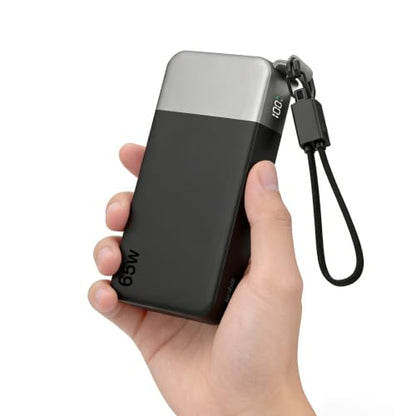 NOBIS Power Bank 20000mAh 65W Laptop Portable Charger | Battery Pack with attached USBC Cable 2 USB-C & 2 USB-A Ports, for Laptop,Pad,tablet,Phone 17/16/15/14,S26 - color: Black