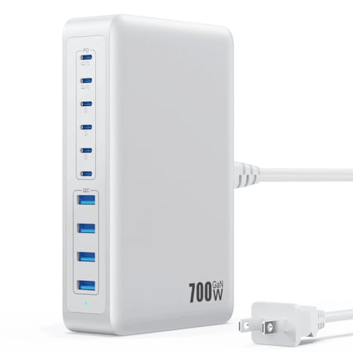USB C Charger 700W USB C Charger Block,Upgraded GaN V 10-Port Fast Charging Station Hub,3X PD 100W Laptop Charging Adapter Compatible with MacBook Pro/Air,DELL,Steam Deck,iPhone 16/15/14,Galaxy S23 - color: A-White, size: 700W