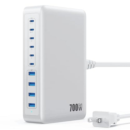 USB C Charger 700W USB C Charger Block,Upgraded GaN V 10-Port Fast Charging Station Hub,3X PD 100W Laptop Charging Adapter Compatible with MacBook Pro/Air,DELL,Steam Deck,iPhone 16/15/14,Galaxy S23 - color: A-White, size: 700W