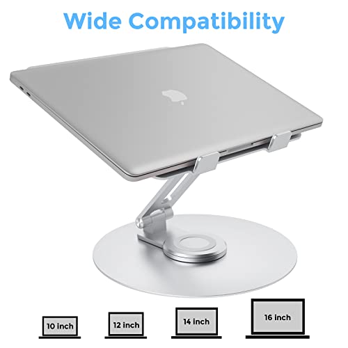 Swivel Laptop Stand for Desk, Adjustable Height Aluminum Computer Stand with 360 Rotating Base, Foldable Ergonomic Riser, Portable Laptop Holder Compatible with MacBook, All Laptops 10-17'', Chrome - color: Chrome