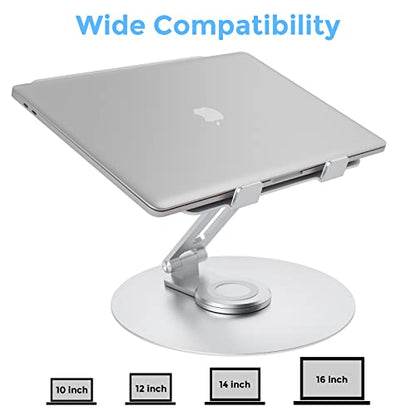 Swivel Laptop Stand for Desk, Adjustable Height Aluminum Computer Stand with 360 Rotating Base, Foldable Ergonomic Riser, Portable Laptop Holder Compatible with MacBook, All Laptops 10-17'', Chrome - color: Chrome