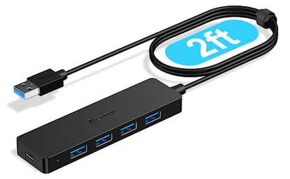 Aceele 4-Port USB 3.0 Hub, Ultra-Slim Data USB Hub with 2ft Extended Cable [Charging Not Supported], USB Extender for MacBook, Mac Pro, Mac mini, iMac, Surface Pro, XPS, PC, Flash Drive, Mobile HDD - style: 2ft (4A)
