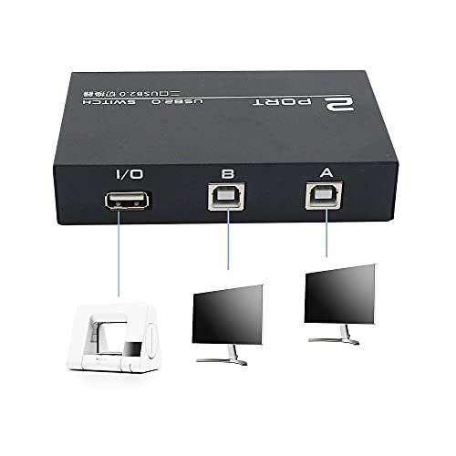 QIANRENON Printer Sharing Adapter, 2-Port USB 2.0 Switch for Sharing USB Devices Between 2 Computers, Includes 2 Pack USB 2.0 Male Cable