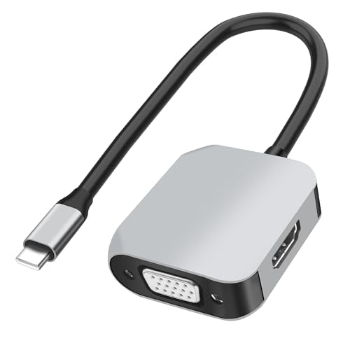 MEIRIYFA USB C to HDMI VGA Adapter Hub, USB 3.1 Type C to VGA HDMI 4K Multiport Adapter, 2 in 1 USB C Hub with 4K HDMI, 1080P VGA Compatible with Monitor, Laptop, Phones, Tablet