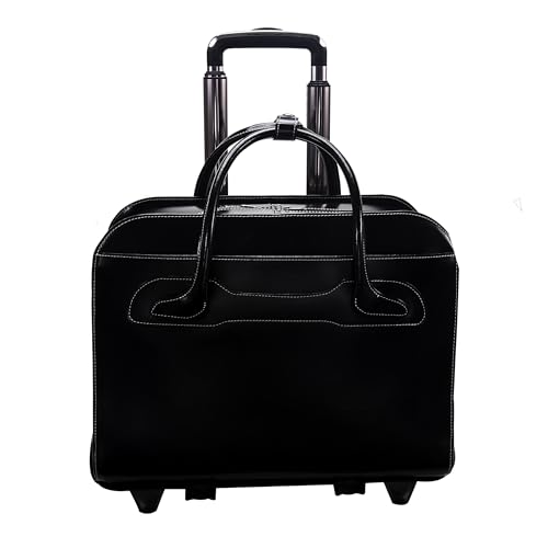 McKleinUSA McKlein WILLOWBROOK, 17" Leather Detachable -Wheeled Ladies' Laptop/Computer & Tablet Business Briefcase Bag/Women's Rolling Overnight Travel Bag, Removable trolley case - color: Black, size: 18"x8.75"x14.5"