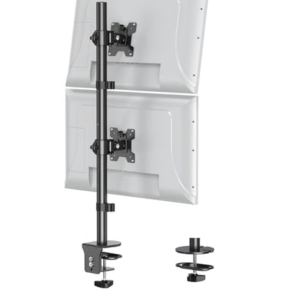 Vertical Dual Monitor Stand, Stacked Monitor Mount for 2 Screen Max 32 inches, Computer Monitor Arm Holds up to 17.6 lbs Each, Height Adjustable, Swivel, Tilt Monitor Desk Mount, VESA 75/100
