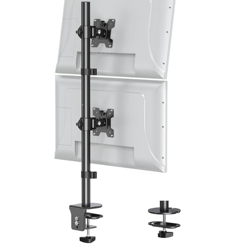 Vertical Dual Monitor Stand, Stacked Monitor Mount for 2 Screen Max 32 inches, Computer Monitor Arm Holds up to 17.6 lbs Each, Height Adjustable, Swivel, Tilt Monitor Desk Mount, VESA 75/100