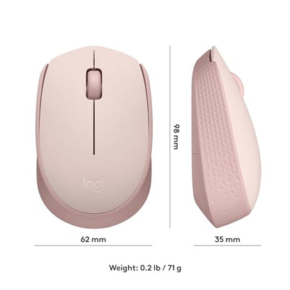 Logitech M170 Compact Ambidextrous 2.4 GHz Wireless Mouse - Rose | Ambidextrous mouse with 2.4 GHz USB-A Nano Receiver, Optical Tracking, 12-Months Battery Life, PC, Mac, Laptop compatible - color: Rose
