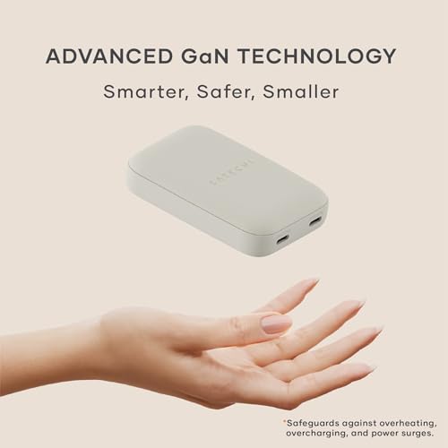 Satechi OntheGo 67W Wall Charger, GaN USB-C Fast Charging, PD 3.0+PPS, Sand | PD 3.0+PPS, dual-port power split (45W+20W), for MacBook, iPad, iPhone, Galaxy, Pixel, Steam Deck - color: Sand