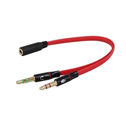 Terasako 3.5mm Jack Female to 2 Male Gold Plated Headphone Mic Audio Y Splitter Flat Cable(Red.)