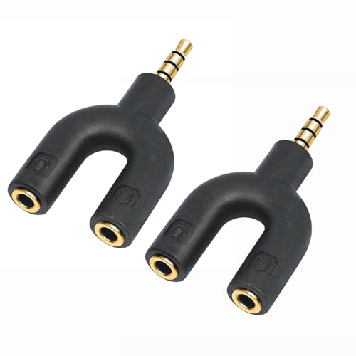 2-Pack 3.5mm TRRS Splitter Cable 1 Male to 2 Female Headphone and Microphone Adapter for Laptops Tablets Gaming Headsets