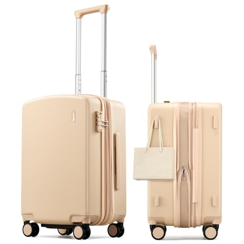 Hanke 20 Inch Expandable Carry On Luggage, Hard Shell with Side Hook | PC Hard Shell, Overhead Bin, Expandable Up to 15%, 8 Spinner Wheels, TSA Lock, Lightweight, Weekend Getaway - color: Cuba Sand, size: 20 Inch EXT