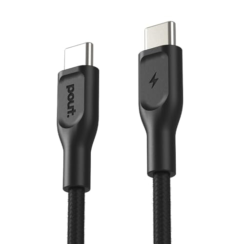 POUT ElectroBoost 100W PD 3.0 USB-C to USB-C Cable – Nylon-Braided Fast Charging & Data Cable with E-Marker Chip, 480Mbps Data Transfer, 25,000-Bend Durability - 4ft Length, Phantom Black - color: Phantom Black, style: Minimalist / Modern Utility