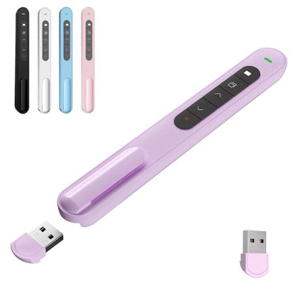 Presentation Clicker for Powerpoint Presentations, Purple, A | Long-Range Wireless Presenter Remote, Magnetic USB Receiver, PowerPoint Clicker Compatible with Windows/Android/macOS/Linux - color: Purple