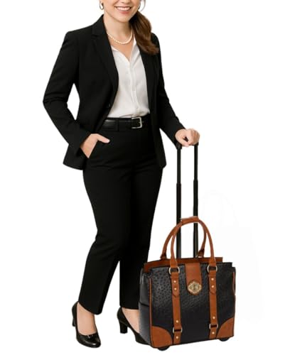 JKM & Company Rolling Laptop Bag for Women | Designer Wheeled Briefcase | Fits 13-17" Laptops | Office Travel Computer Case (Ostrich) - color: Ostrich