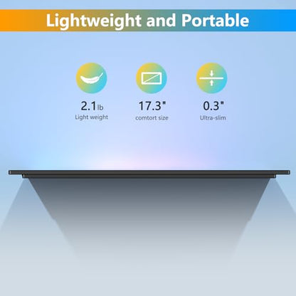 WGK 17.3 inch Portable Monitor 1080P FHD 144Hz Travel Display HDMI/USB-C Compatible with Laptops, Desktops, Phones, PS, Mac, Xbox, Switch, and Other Gaming Devices with Smart Cover & Speakers VESA - size: 17.3 Inch 1080p