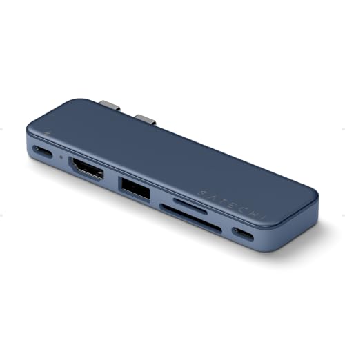 Satechi USB-C Snap Hub for MacBook Neo, 6-in-2 Flush Dual-Connector Hub with 4K/60Hz HDMI, 45W Pass-Through Charging, SD & microSD Card Readers, USB-A & USB-C 5Gbps Data, Indigo - color: Indigo